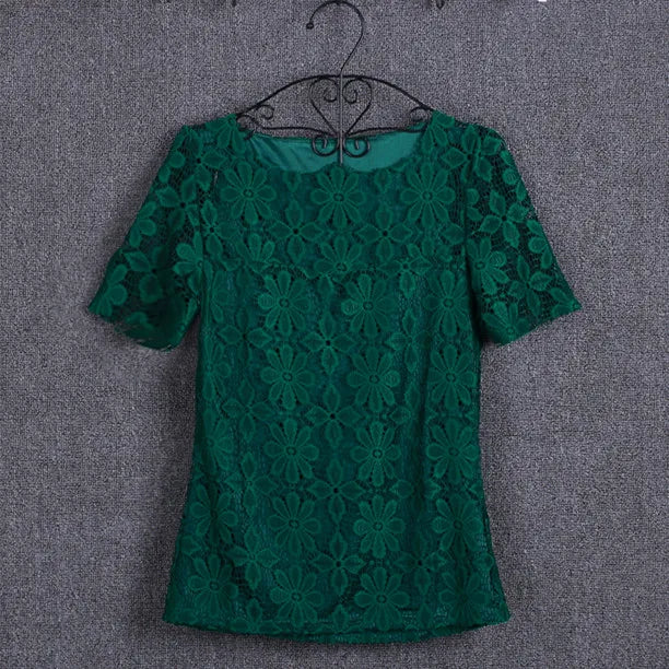 Summer Women Sexy Floral Lace Slim Blouses Shirts Ladies Elegant Casual Short Sleeve Tee Tops Blusas Plus Size blouse S-5XL