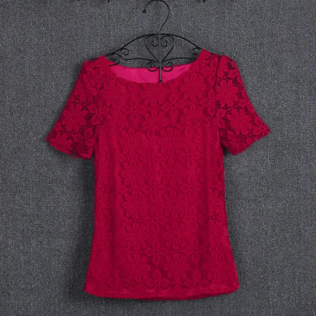 Summer Women Sexy Floral Lace Slim Blouses Shirts Ladies Elegant Casual Short Sleeve Tee Tops Blusas Plus Size blouse S-5XL