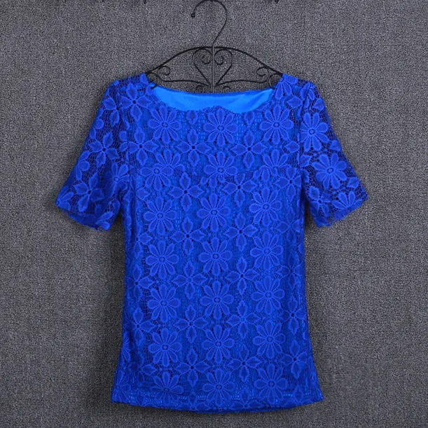 Summer Women Sexy Floral Lace Slim Blouses Shirts Ladies Elegant Casual Short Sleeve Tee Tops Blusas Plus Size blouse S-5XL