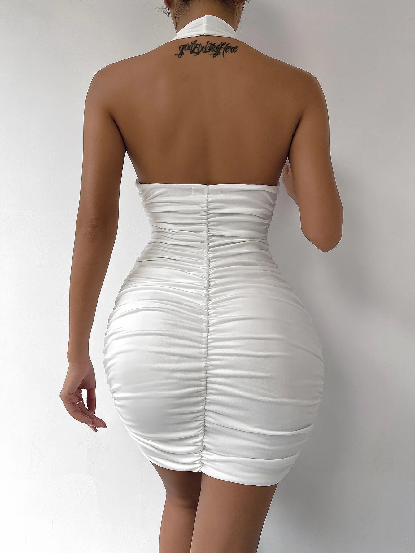 Sexy Deep V Evening Party Sleeveless Backlss Dress 2024 Summer Short White Halter  Dresses Women Tight Club Mini Dress Clubwear