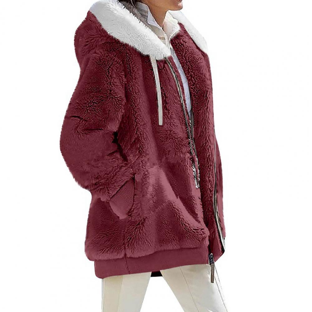 2023 New Women's Winter Coat Solid Color Warm Plush Large Size Ladies Coat Fall Winter Loose Plush Zipper Hooded Women's Coat