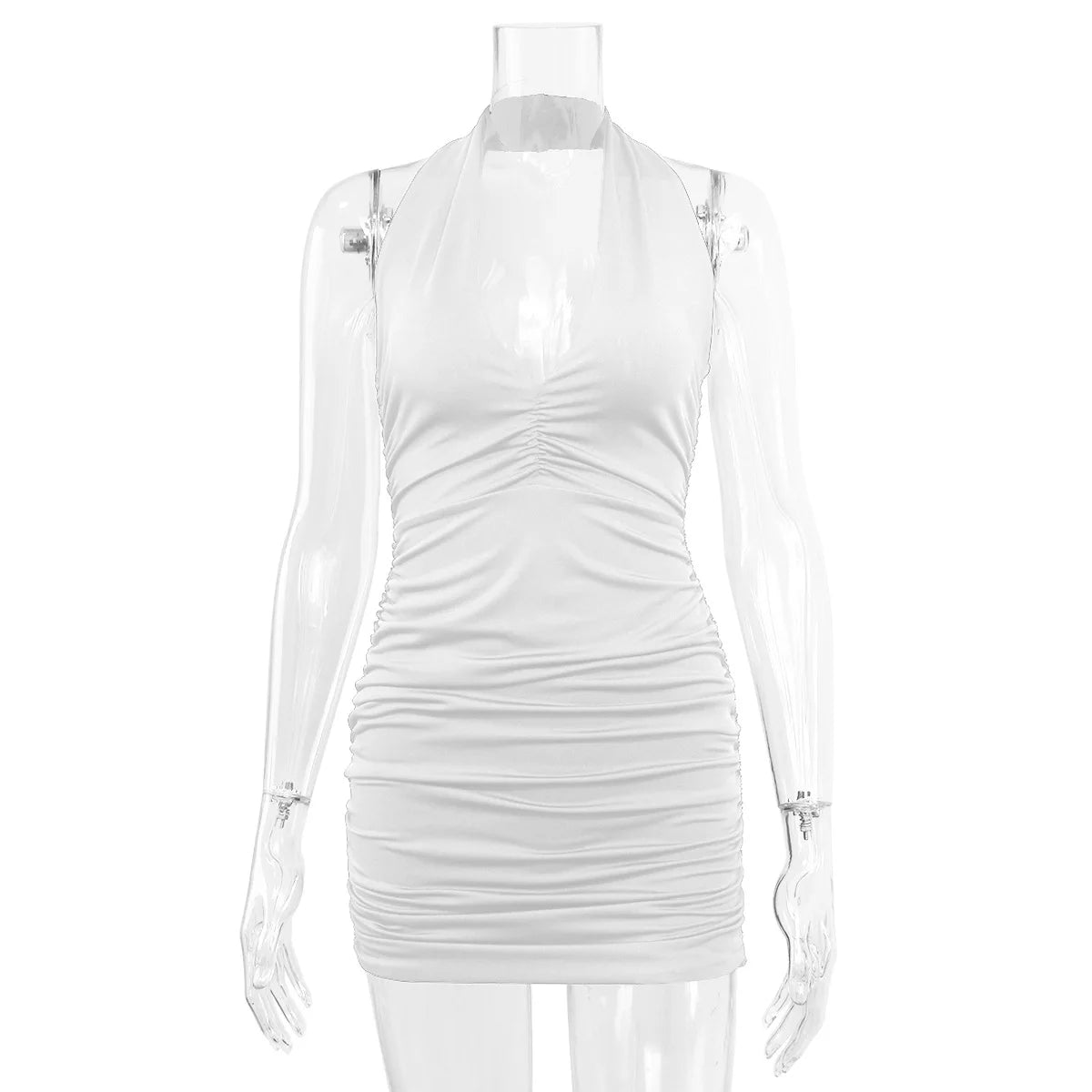 Sexy Deep V Evening Party Sleeveless Backlss Dress 2024 Summer Short White Halter  Dresses Women Tight Club Mini Dress Clubwear