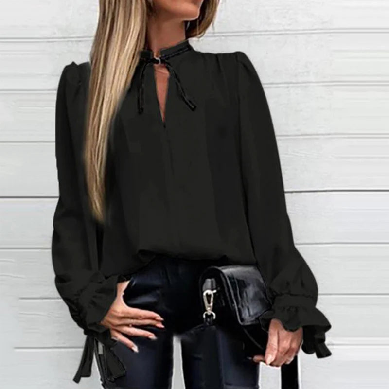 Denim Ruffled Long Sleeve Button Shirt Blouse Summer Sexy V Neck Pleated Chiffon Blouses Spring Elegant Office Lady Tops Blusa