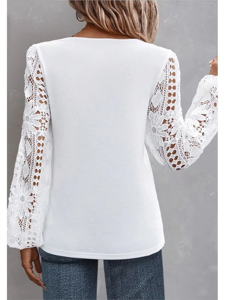 Fashion White Lace Blouse Women 2023 Casual New Arrivals Shirts And Blouses Elegant Female Loose Long Sleeve Tops Free Shipping