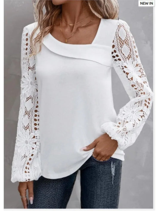 Fashion White Lace Blouse Women 2023 Casual New Arrivals Shirts And Blouses Elegant Female Loose Long Sleeve Tops Free Shipping