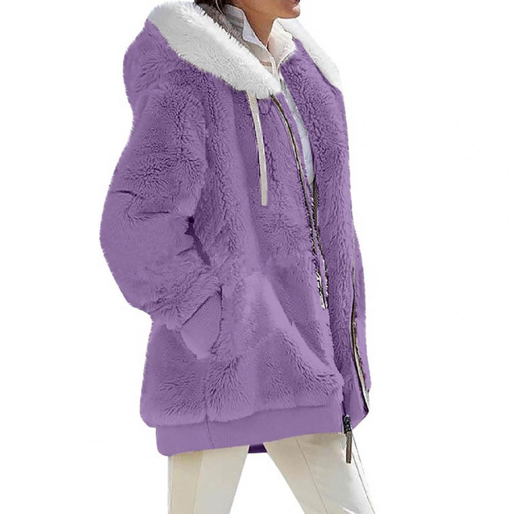 2023 New Women's Winter Coat Solid Color Warm Plush Large Size Ladies Coat Fall Winter Loose Plush Zipper Hooded Women's Coat